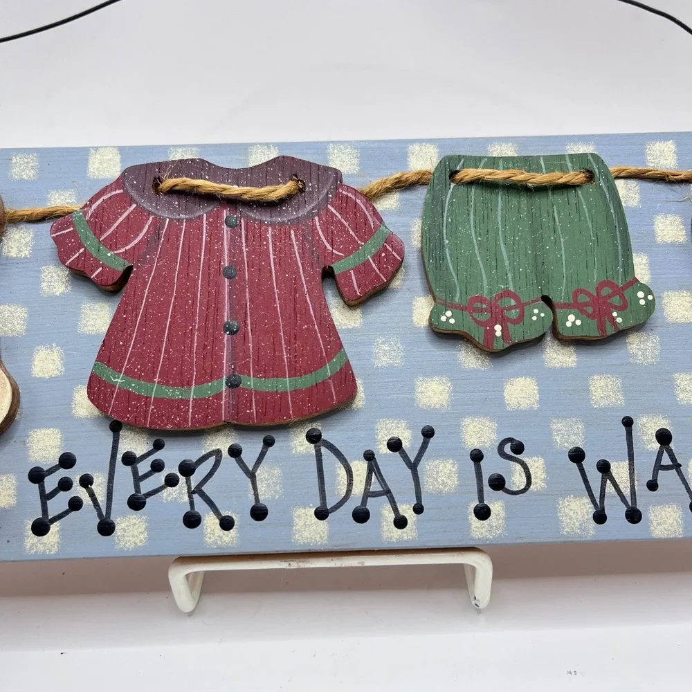 Vintage Every Day Is Wash Day Wooden Wall Plaque Laundry Room Decor Bunny Sign